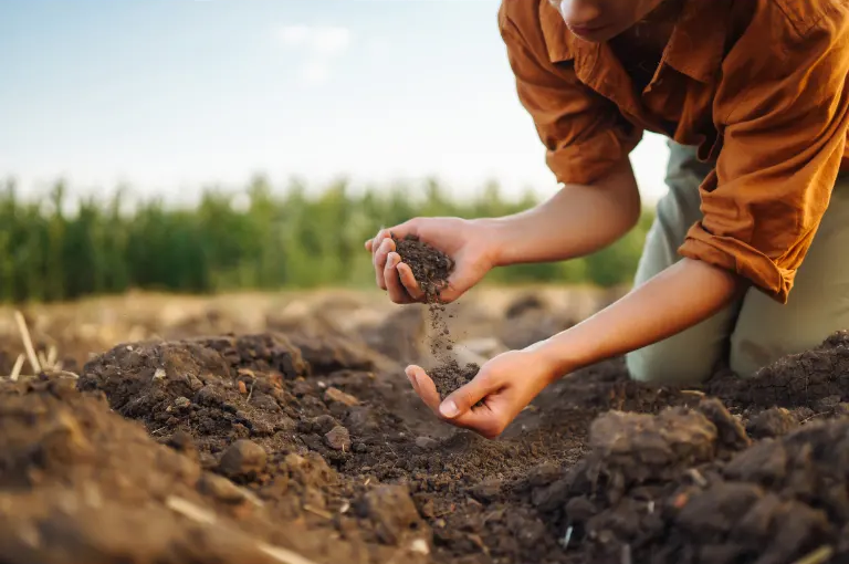 A farmer evaluating soil health, representing the dedication of farming families — Embrace FARM